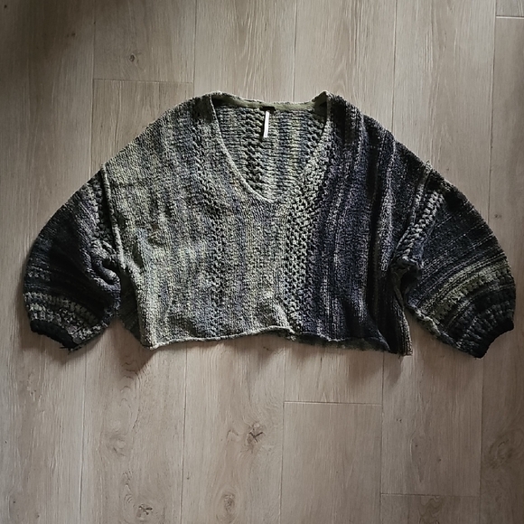 Free People Olive and Charcoal V-Neck Sweater - Picture 2 of 5